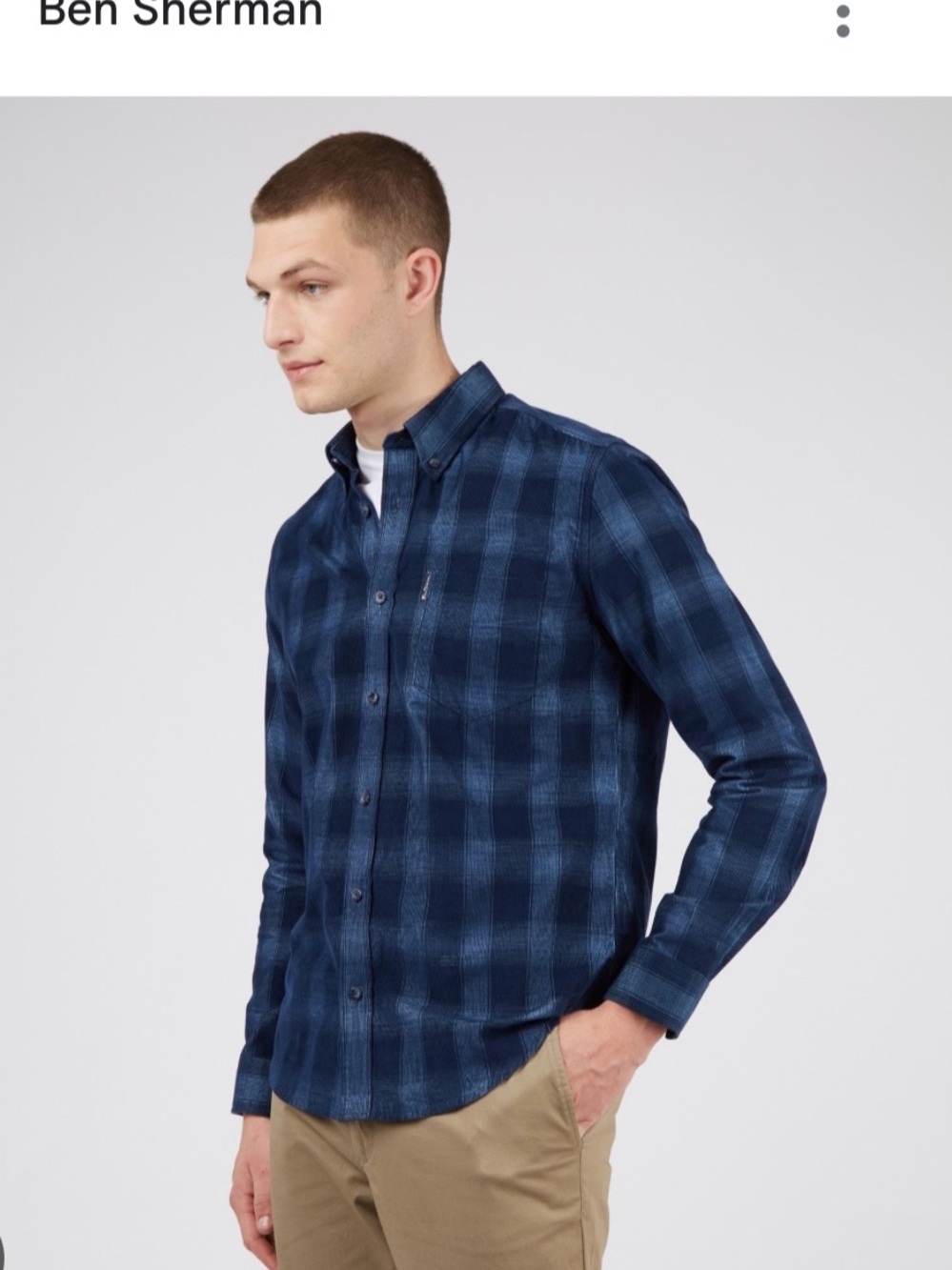 Ben Sherman navy, plaid, soft corduroy button up.